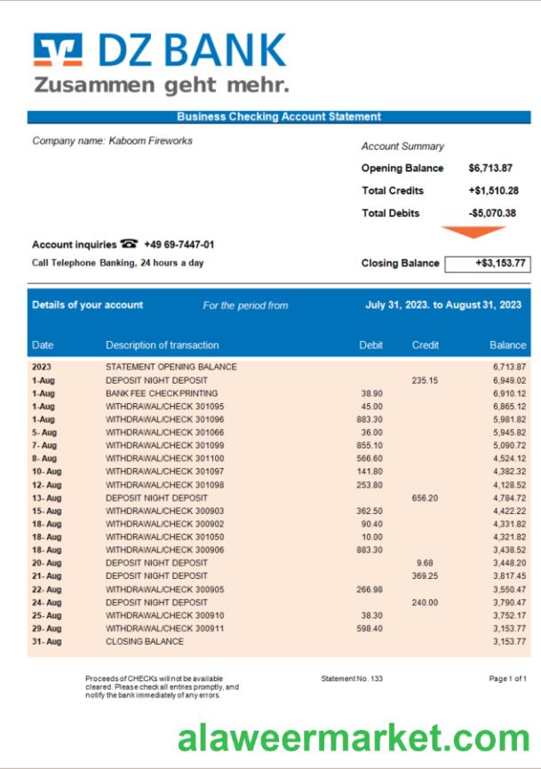 DZ Bank organization statement Word and PDF template